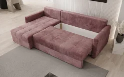 Designer Ecksofa Roma in Cord mit Schlaf- und Klappfunktion