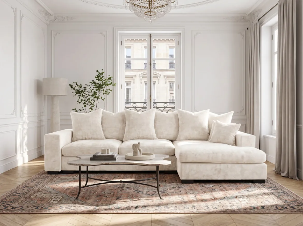 Designer Ecksofa Selena mit Schlaffunktion in Strukturstoff