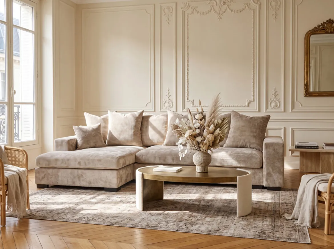 Designer Ecksofa Selena mit Schlaffunktion in Strukturstoff