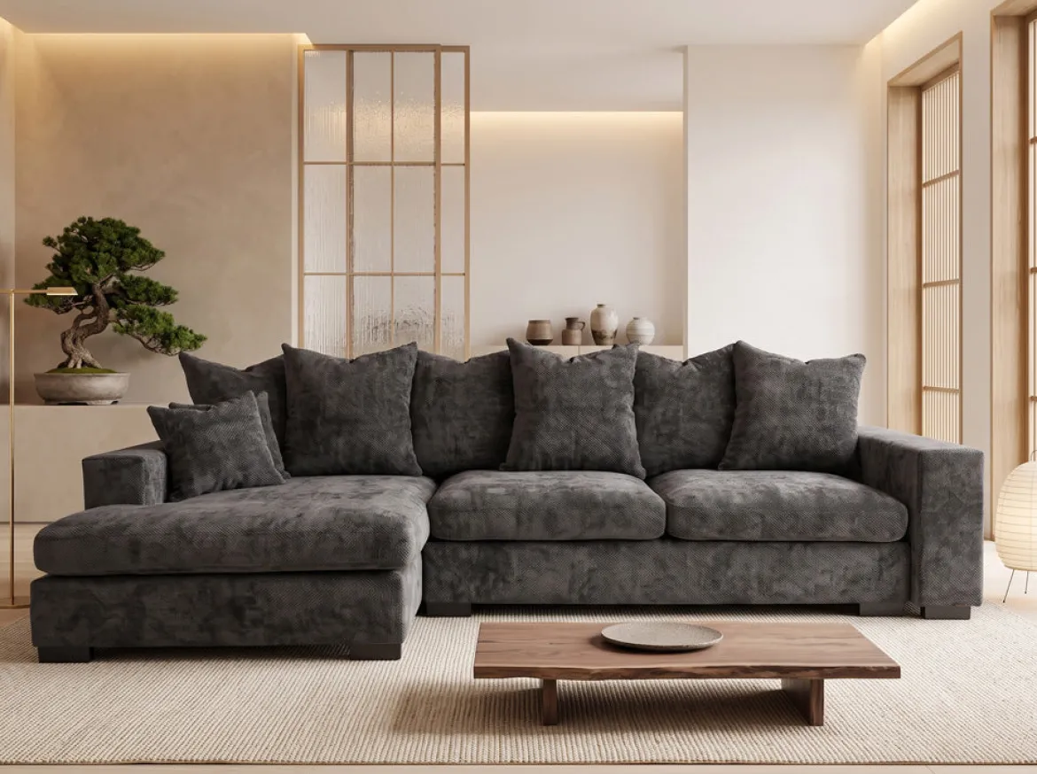 Designer Ecksofa Selena mit Schlaffunktion in Strukturstoff