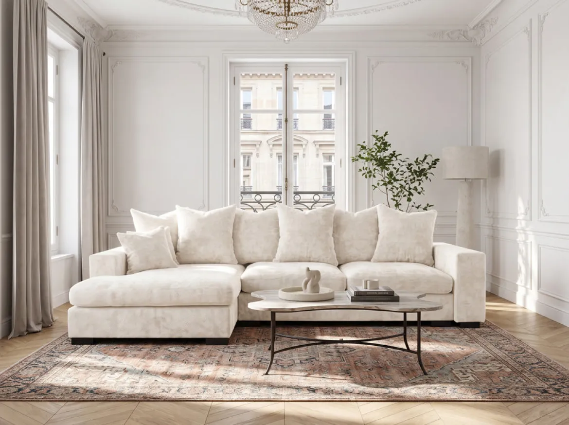 Designer Ecksofa Selena mit Schlaffunktion in Strukturstoff