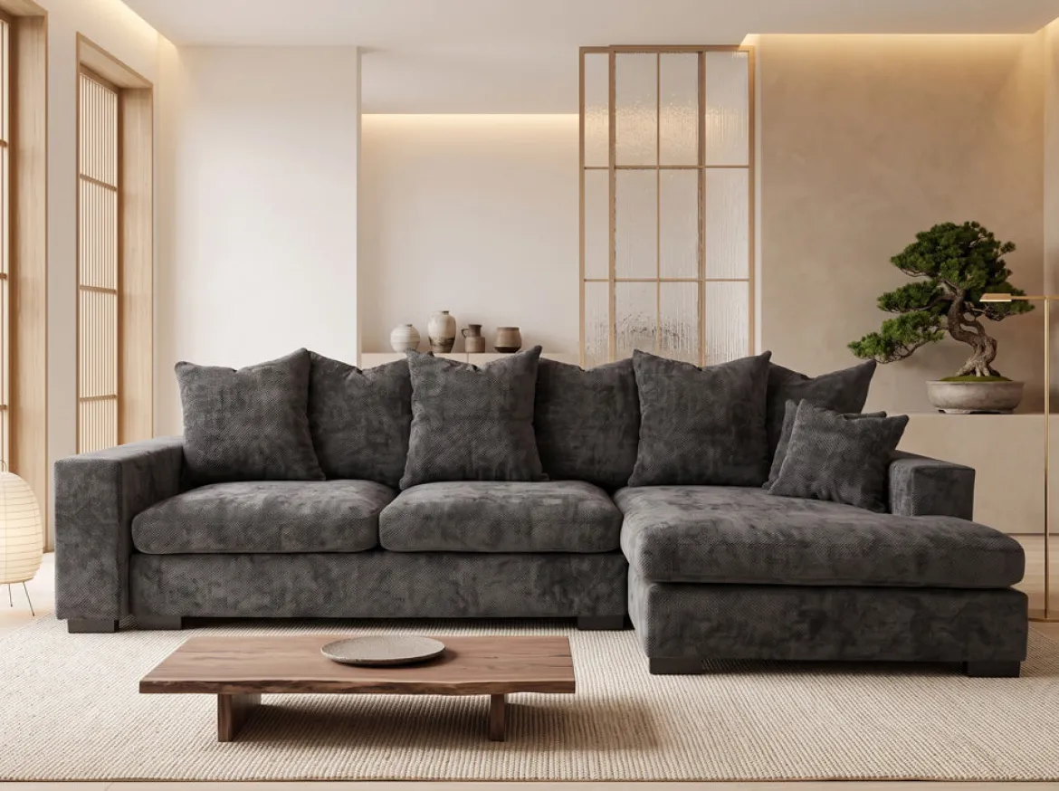 Designer Ecksofa Selena mit Schlaffunktion in Strukturstoff