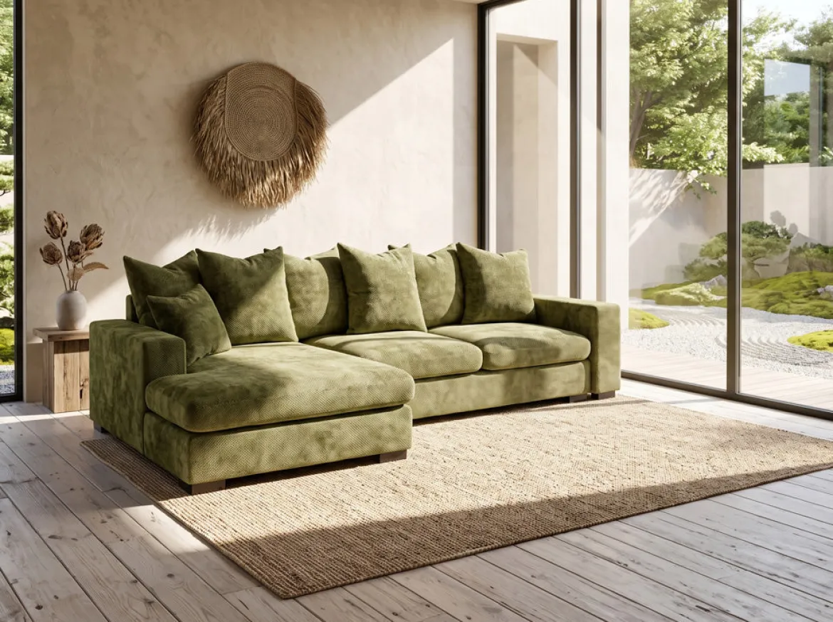 Designer Ecksofa Selena mit Schlaffunktion in Strukturstoff