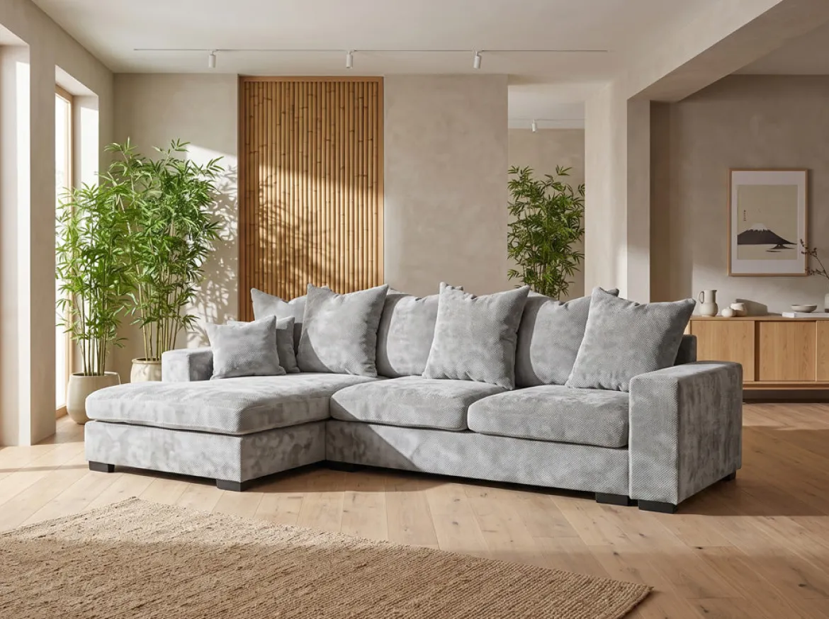 Designer Ecksofa Selena mit Schlaffunktion in Strukturstoff