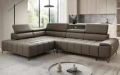 Designer Ecksofa Selora mit elektrischer Schlaffunktion und verstellbarerer Rückenlehne in Echtleder