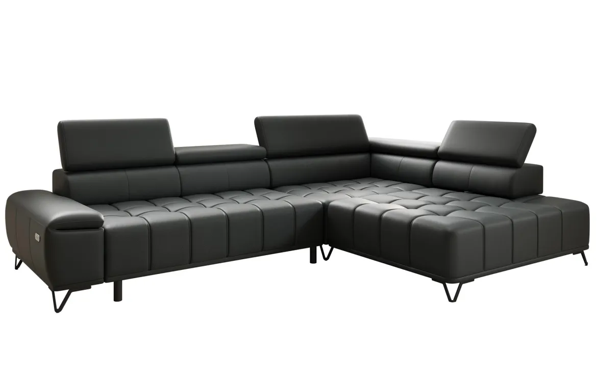 Designer Ecksofa Selora mit elektrischer Schlaffunktion und verstellbarerer Rückenlehne in Echtleder