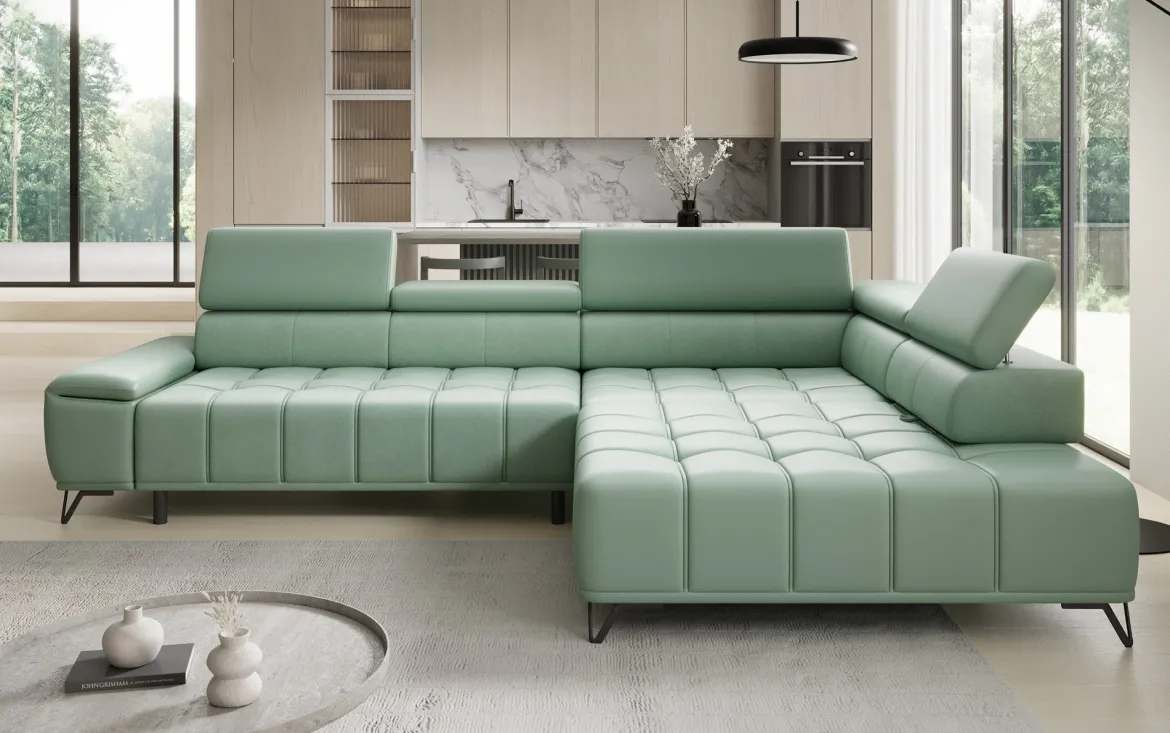 Designer Ecksofa Selora mit elektrischer Schlaffunktion und verstellbarerer Rückenlehne in Echtleder
