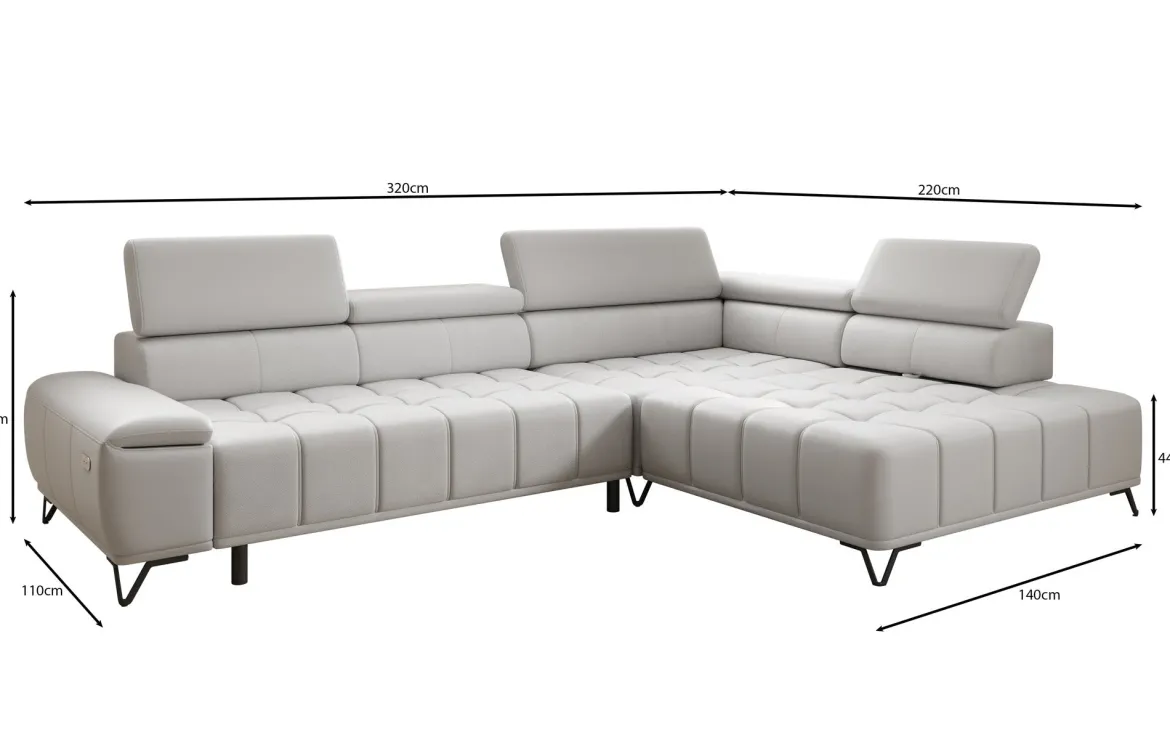 Designer Ecksofa Selora mit elektrischer Schlaffunktion und verstellbarerer Rückenlehne in Echtleder