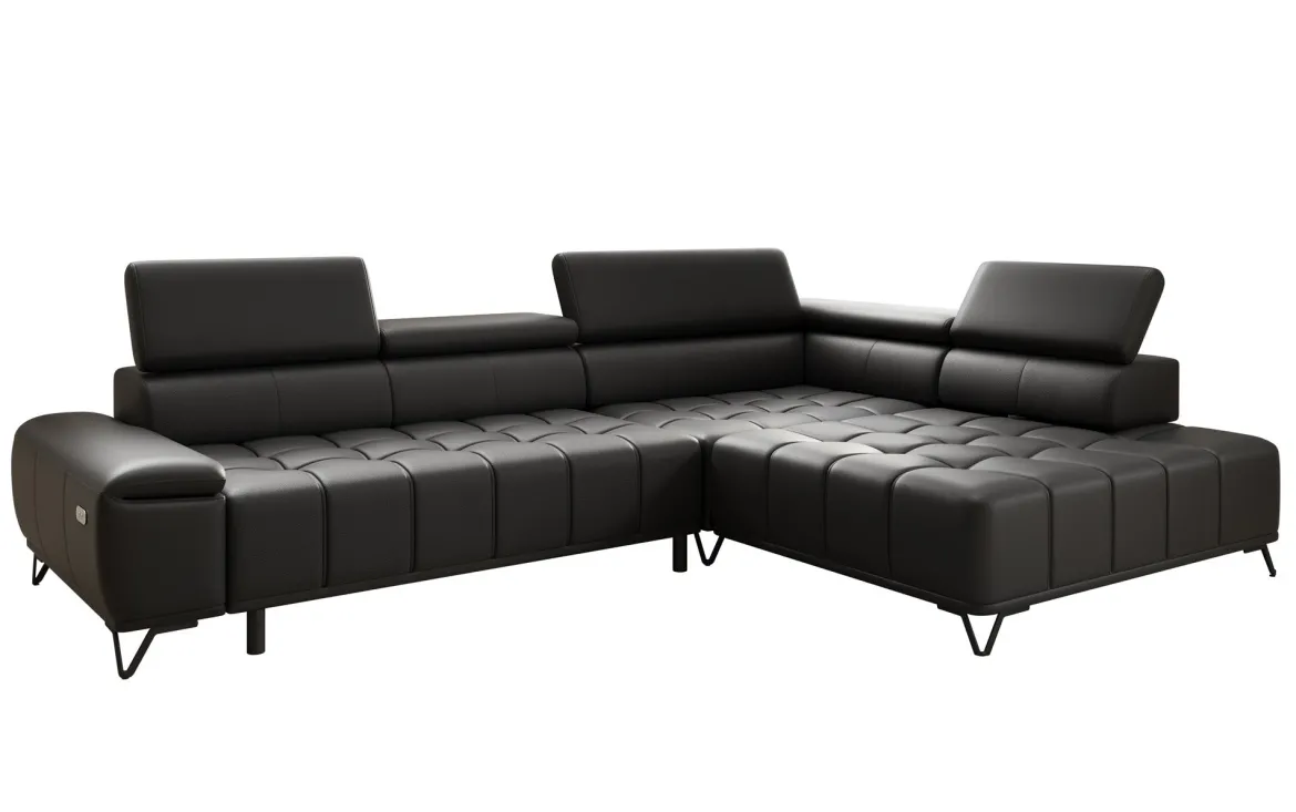 Designer Ecksofa Selora mit elektrischer Schlaffunktion und verstellbarerer Rückenlehne in Echtleder