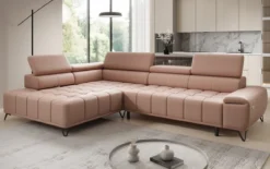 Designer Ecksofa Selora mit elektrischer Schlaffunktion und verstellbarerer Rückenlehne in Echtleder