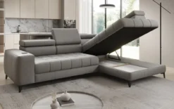 Designer Ecksofa Seluna mit elektrischer Schlaffunktion, Induktion und Stauraum in Echtleder