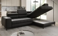 Designer Ecksofa Seluna mit elektrischer Schlaffunktion, Induktion und Stauraum in Echtleder