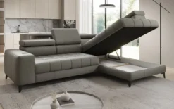 Designer Ecksofa Seluna mit elektrischer Schlaffunktion, Induktion und Stauraum in Echtleder
