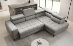 Designer Ecksofa Seluna mit elektrischer Schlaffunktion, Induktion und Stauraum in Echtleder