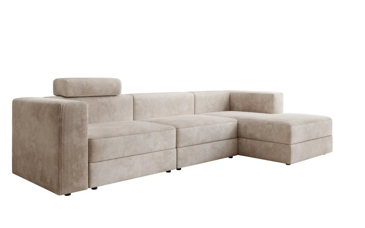 Designer Ecksofa Stockholm in Cord mit Stauraum