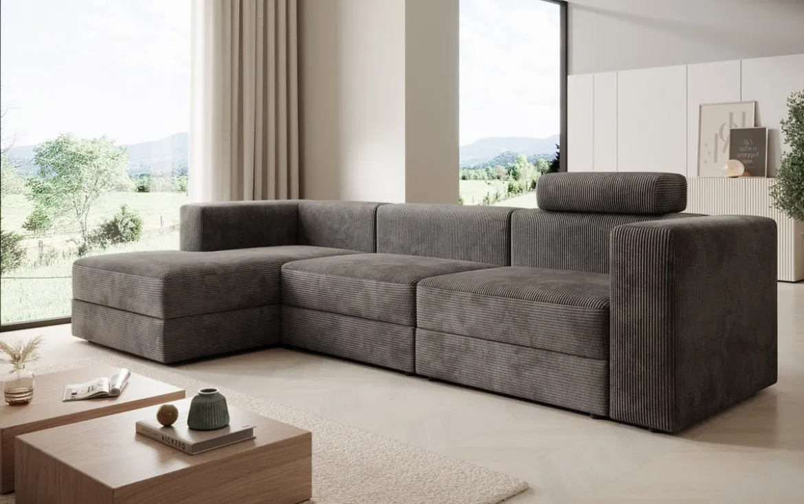 Designer Ecksofa Stockholm in Cord mit Stauraum