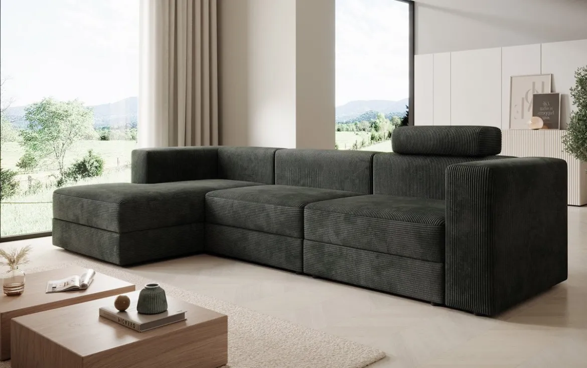 Designer Ecksofa Stockholm in Cord mit Stauraum