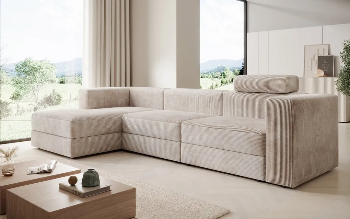 Designer Ecksofa Stockholm in Cord mit Stauraum