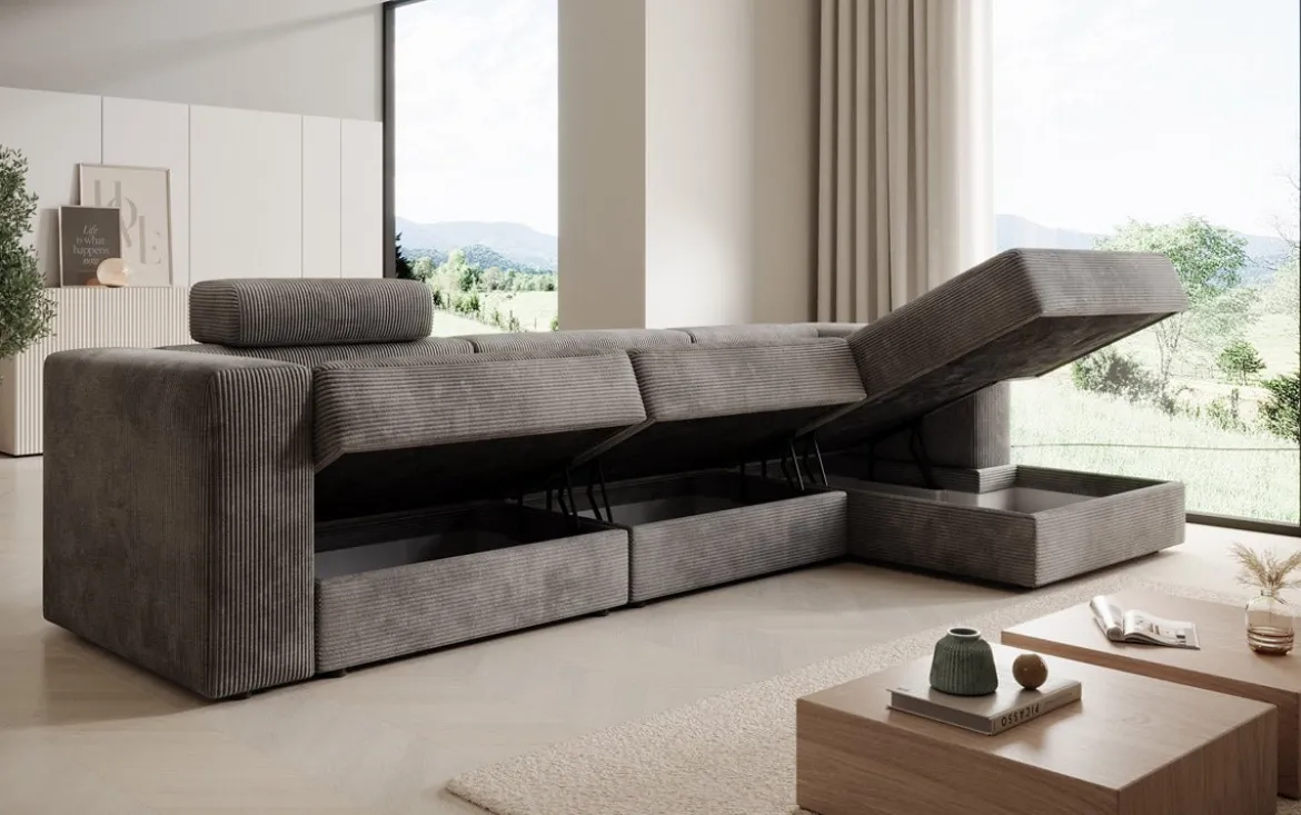 Designer Ecksofa Stockholm in Cord mit Stauraum