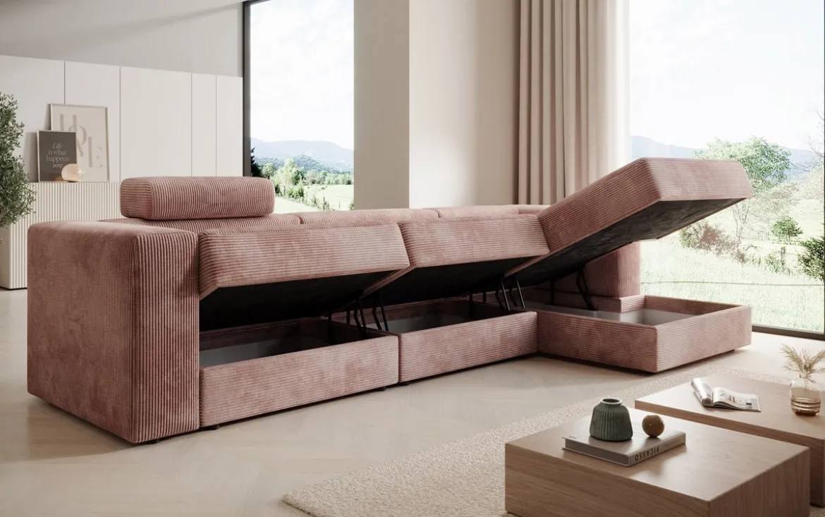 Designer Ecksofa Stockholm in Cord mit Stauraum