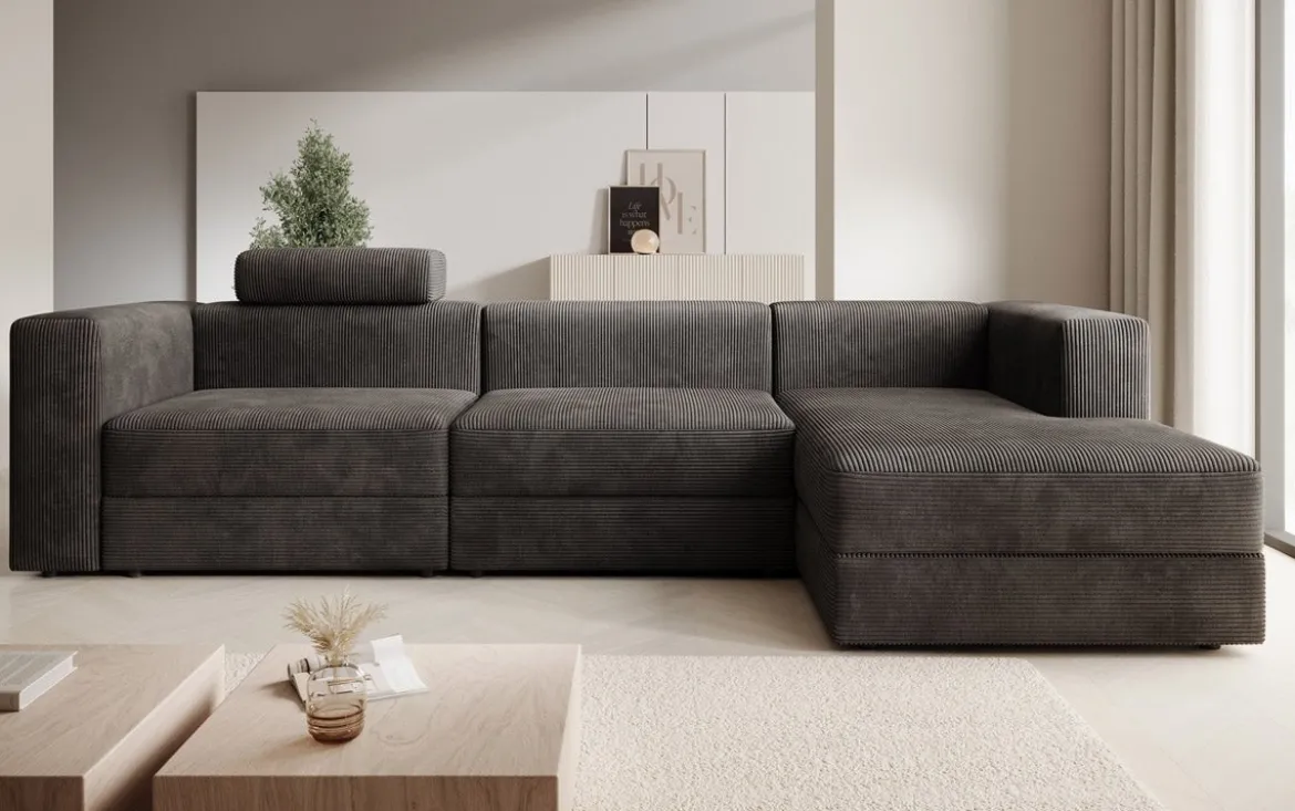 Designer Ecksofa Stockholm in Cord mit Stauraum