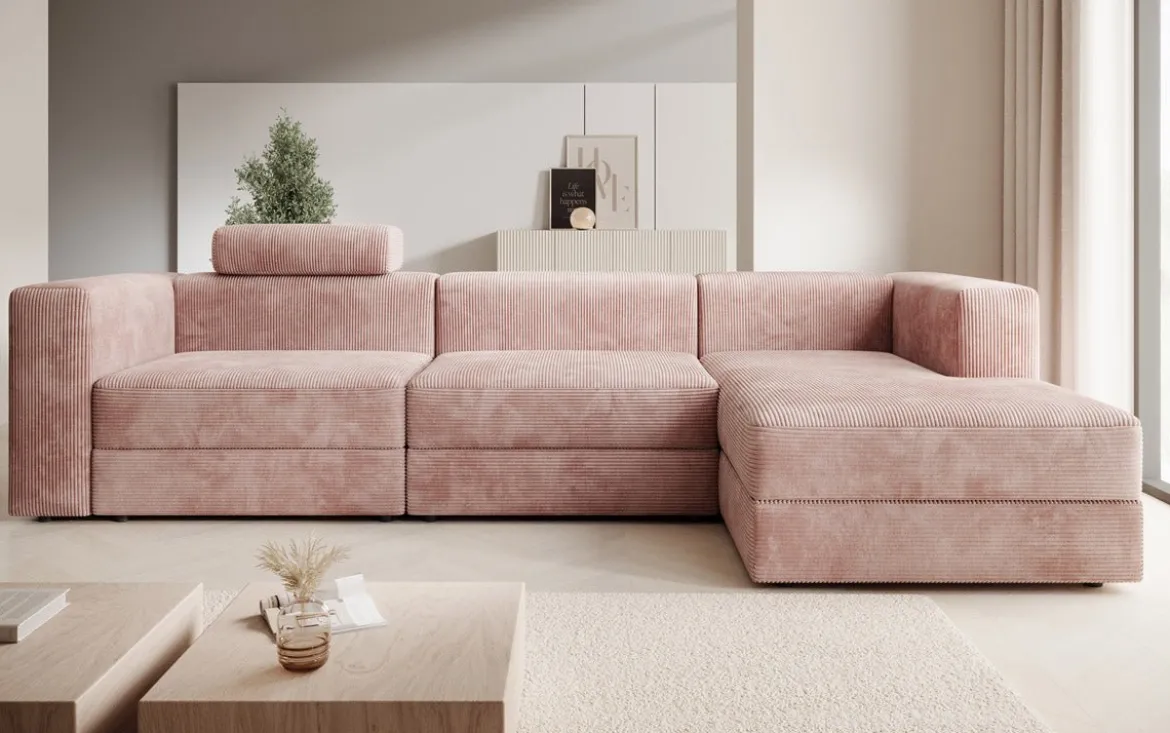 Designer Ecksofa Stockholm in Cord mit Stauraum