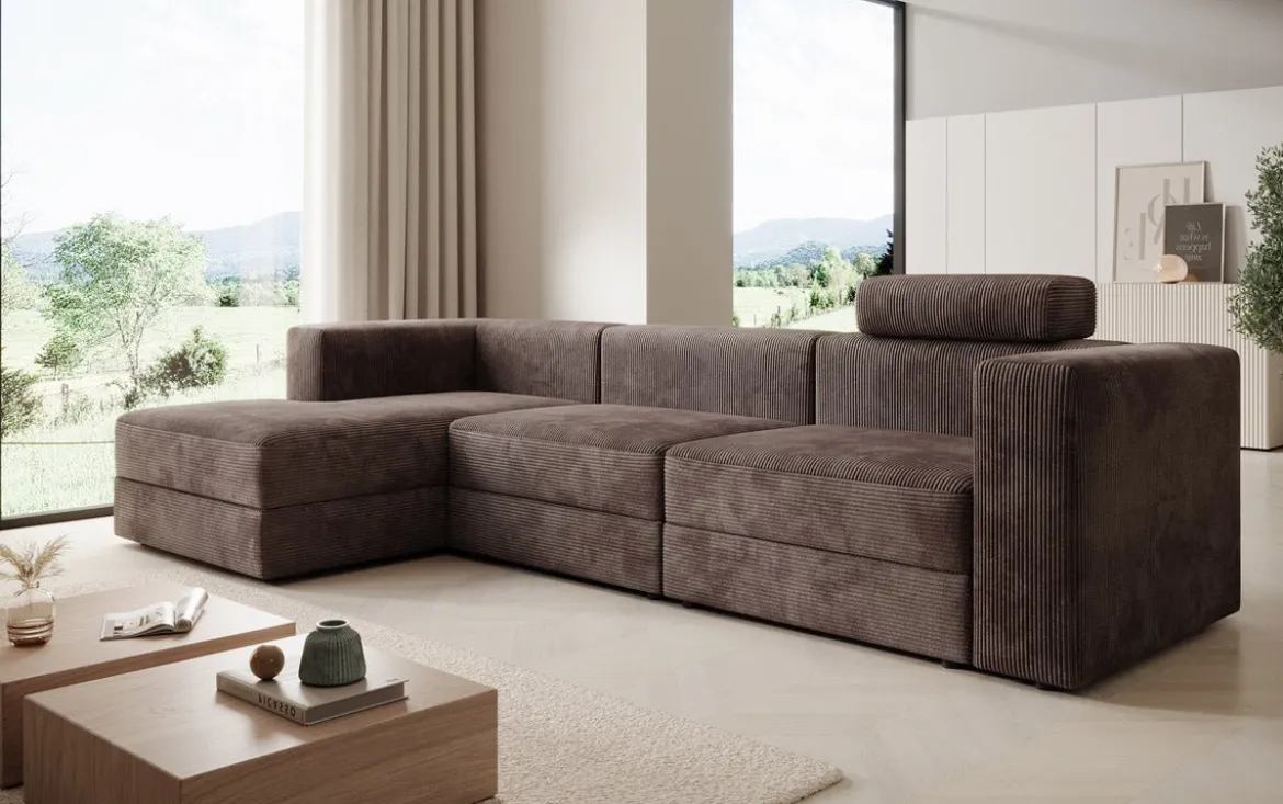 Designer Ecksofa Stockholm in Cord mit Stauraum