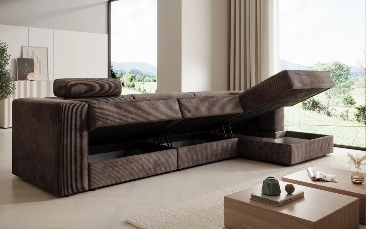 Designer Ecksofa Stockholm in Cord mit Stauraum