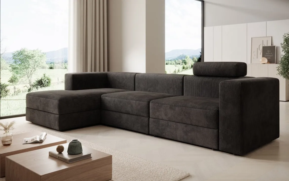 Designer Ecksofa Stockholm in Cord mit Stauraum