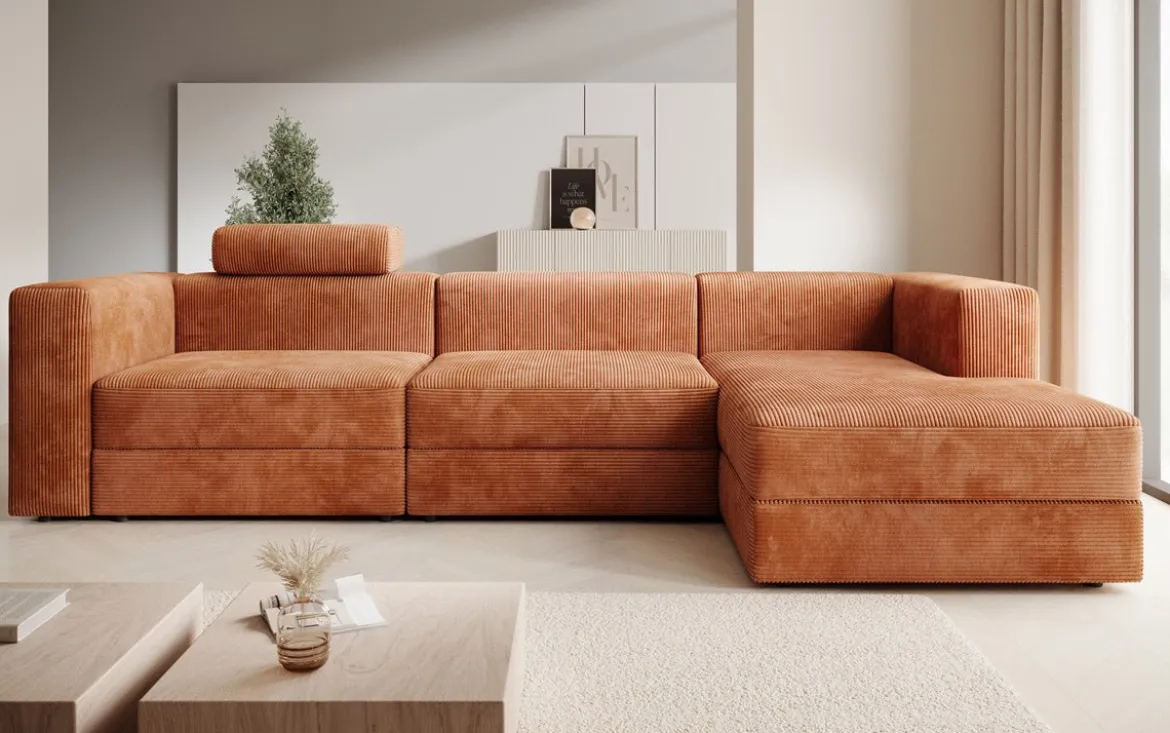 Designer Ecksofa Stockholm in Cord mit Stauraum