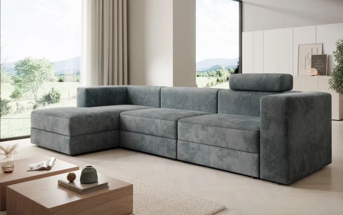 Designer Ecksofa Stockholm in Cord mit Stauraum