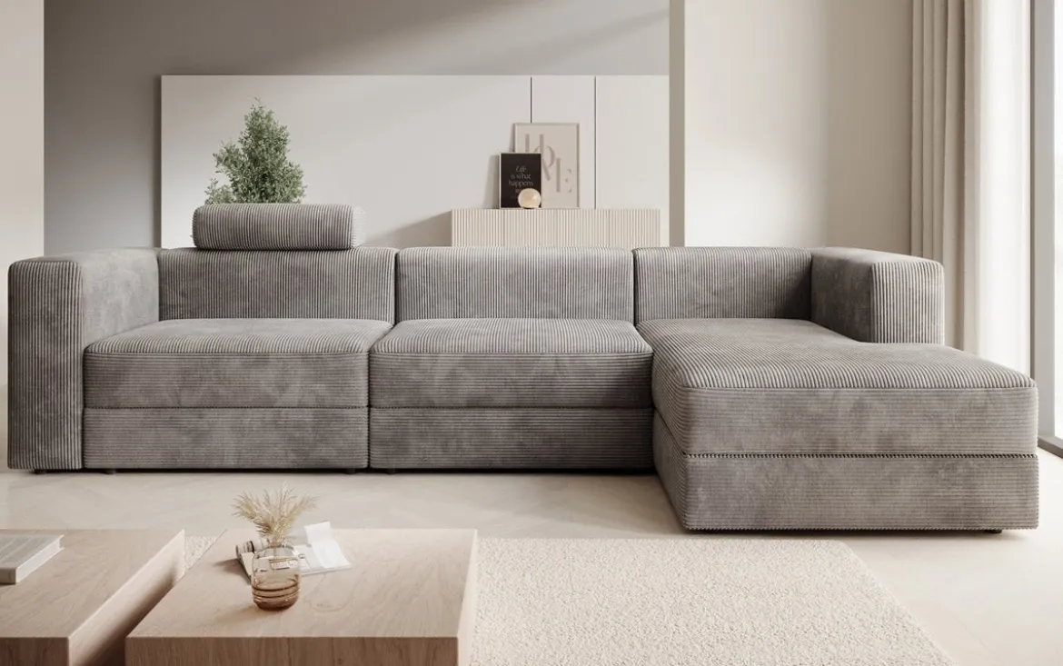 Designer Ecksofa Stockholm in Cord mit Stauraum