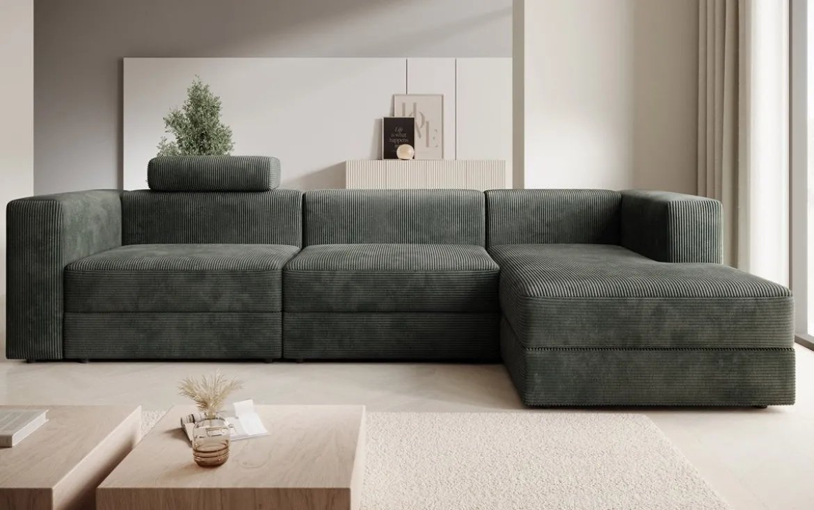 Designer Ecksofa Stockholm in Cord mit Stauraum