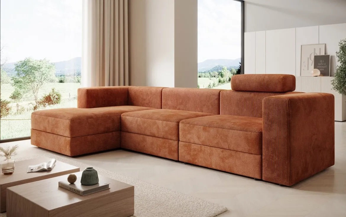 Designer Ecksofa Stockholm in Cord mit Stauraum