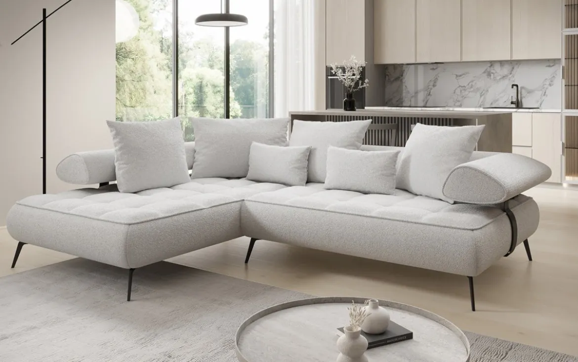 Designer Ecksofa Sydney Bouclé mit elektrischer Schlaffunktion