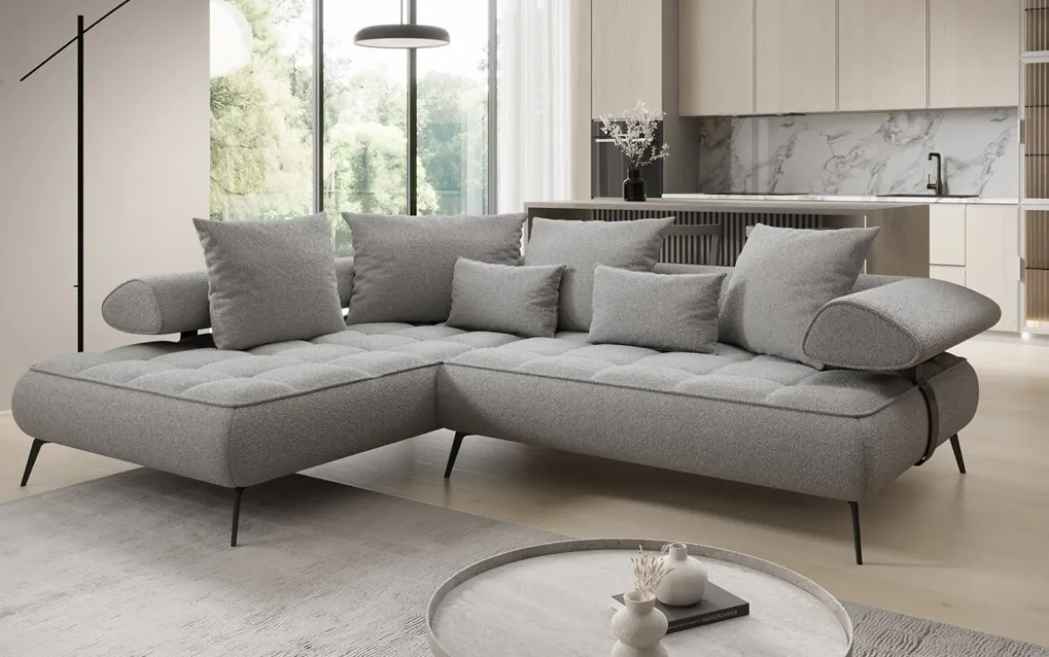 Designer Ecksofa Sydney Bouclé mit elektrischer Schlaffunktion
