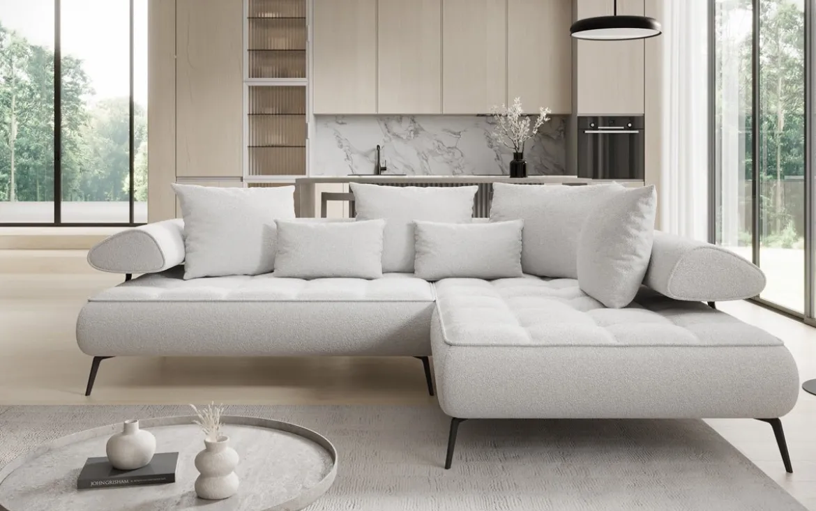 Designer Ecksofa Sydney Bouclé mit elektrischer Schlaffunktion