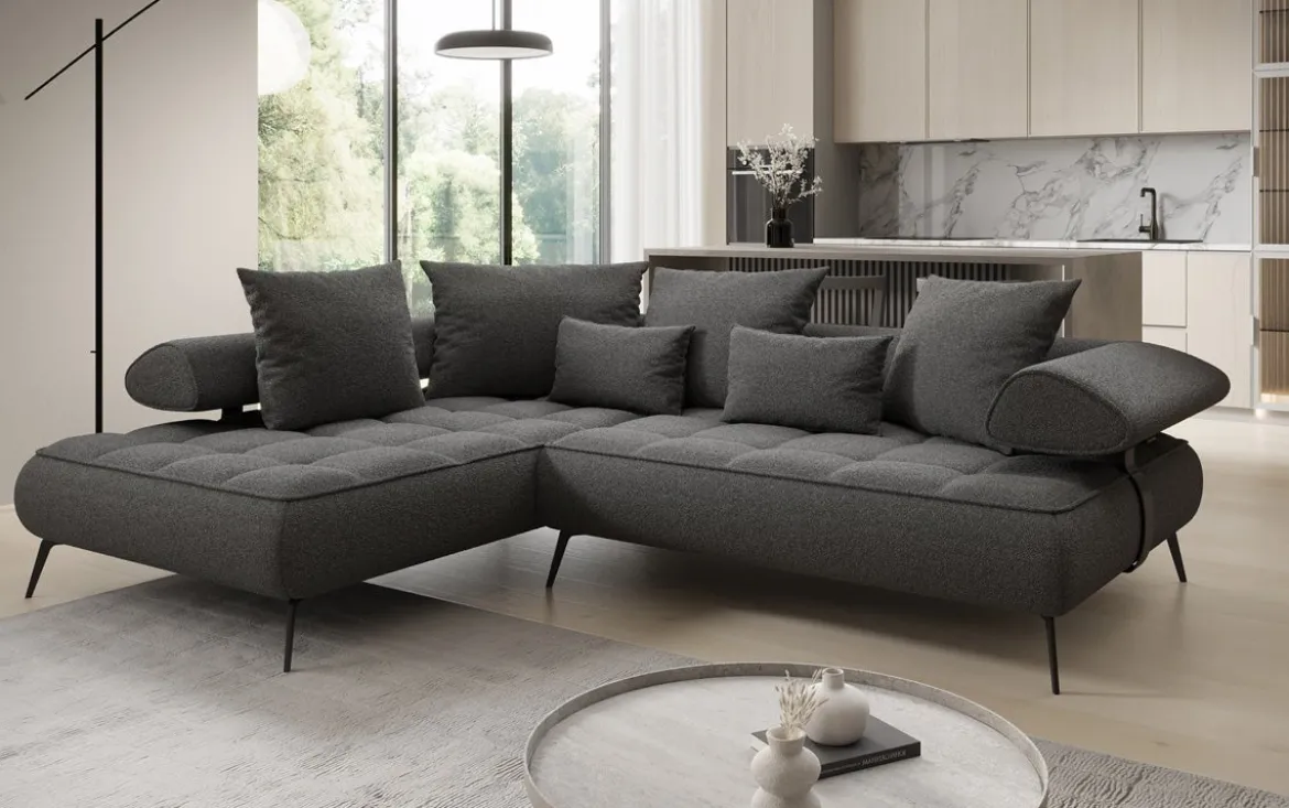 Designer Ecksofa Sydney Bouclé mit elektrischer Schlaffunktion