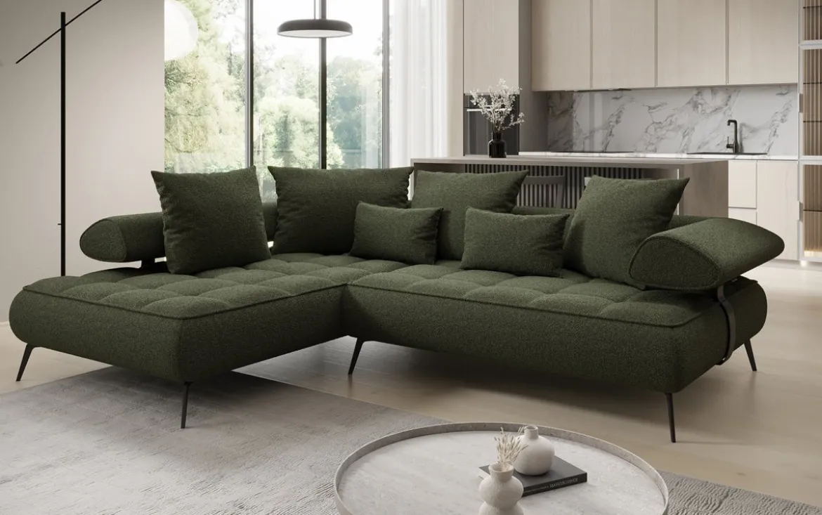 Designer Ecksofa Sydney Bouclé mit elektrischer Schlaffunktion