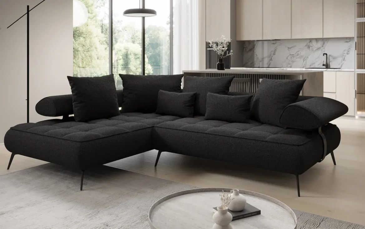 Designer Ecksofa Sydney Bouclé mit elektrischer Schlaffunktion