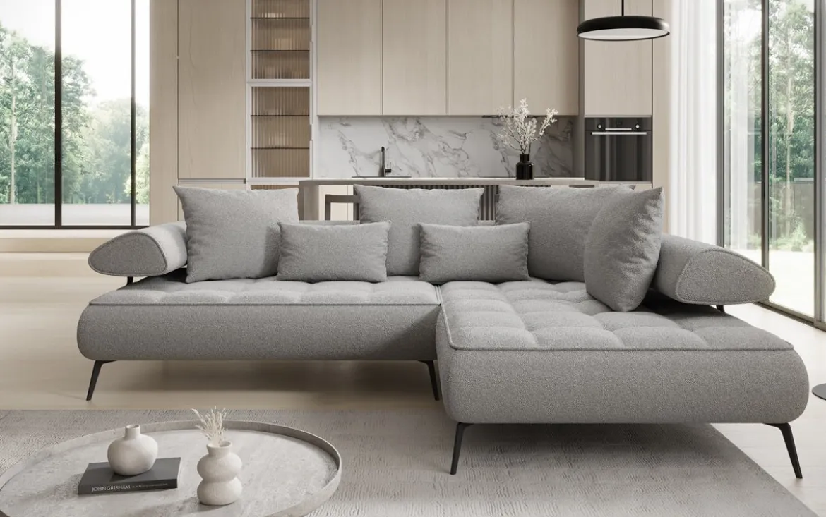 Designer Ecksofa Sydney Bouclé mit elektrischer Schlaffunktion