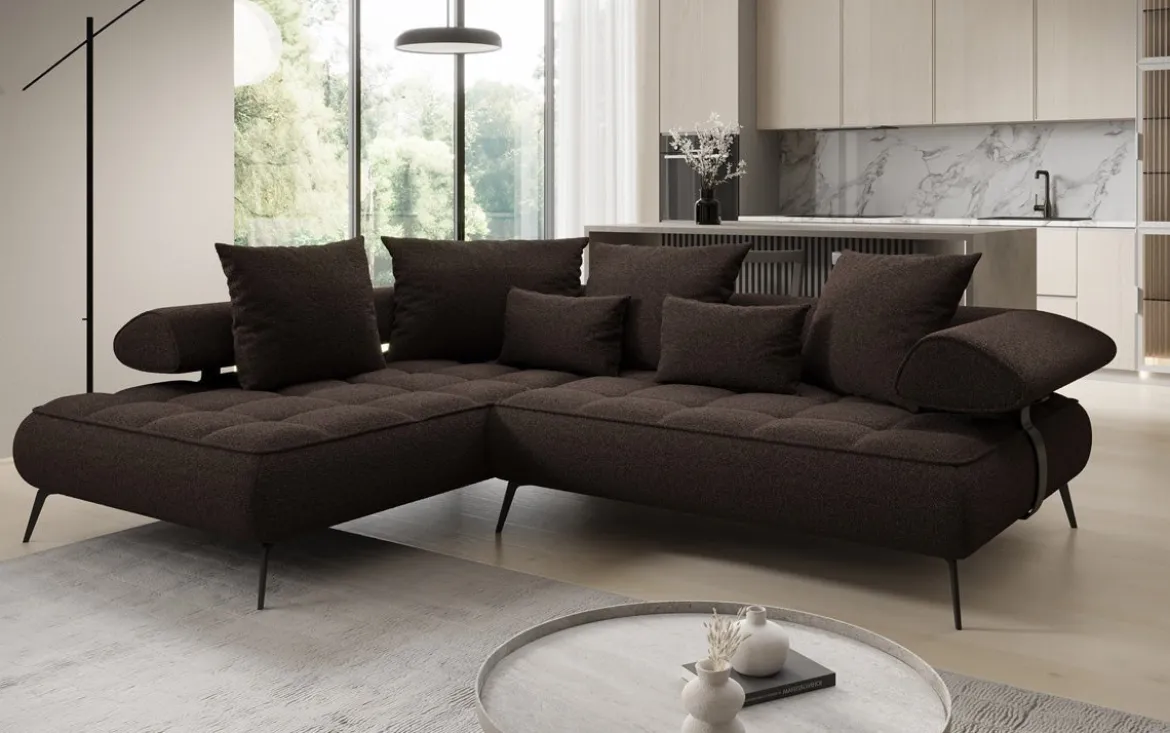 Designer Ecksofa Sydney Bouclé mit elektrischer Schlaffunktion