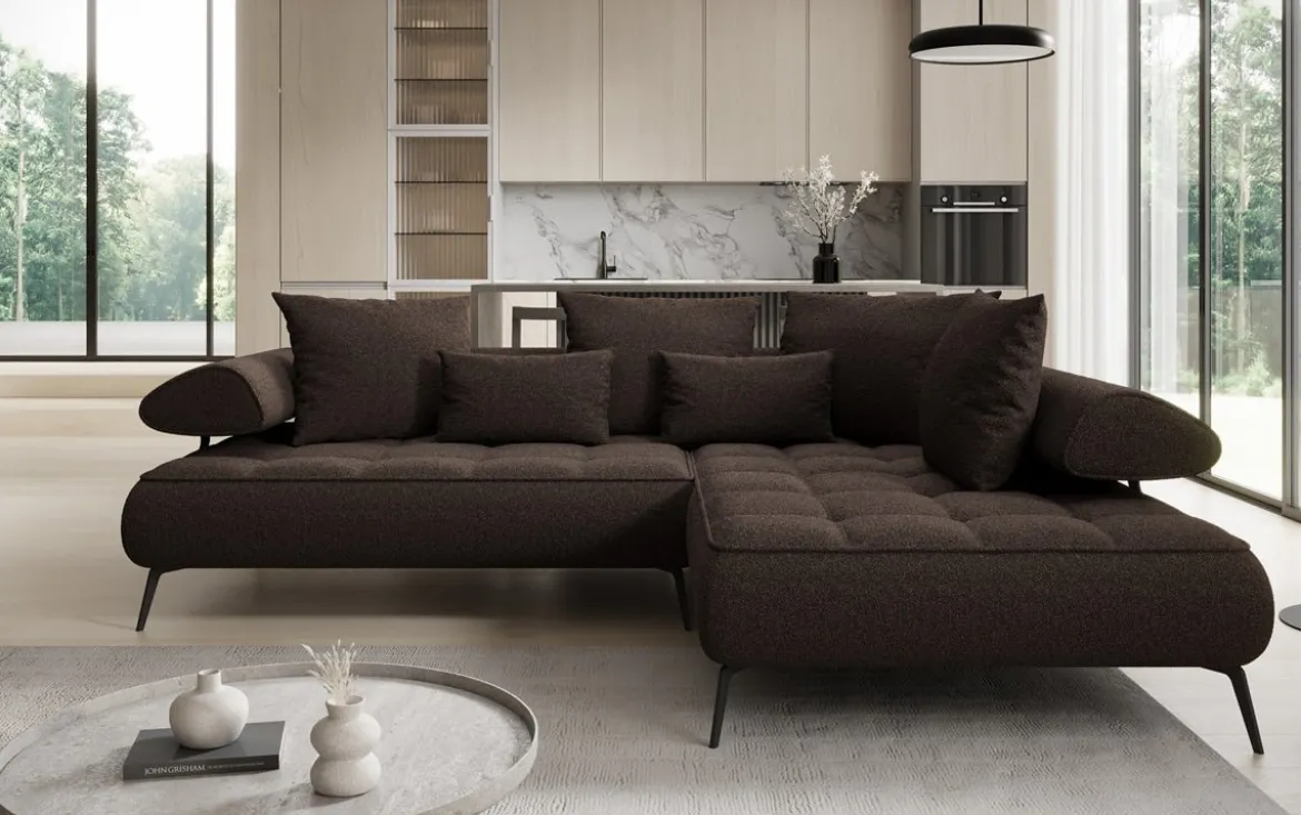 Designer Ecksofa Sydney Bouclé mit elektrischer Schlaffunktion