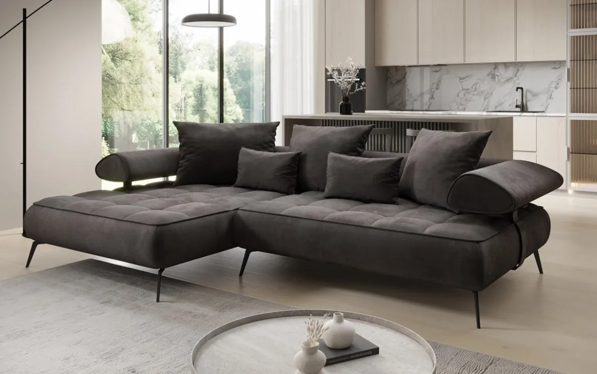 Designer Ecksofa Sydney II Samt mit elektrischer Schlaffunktion