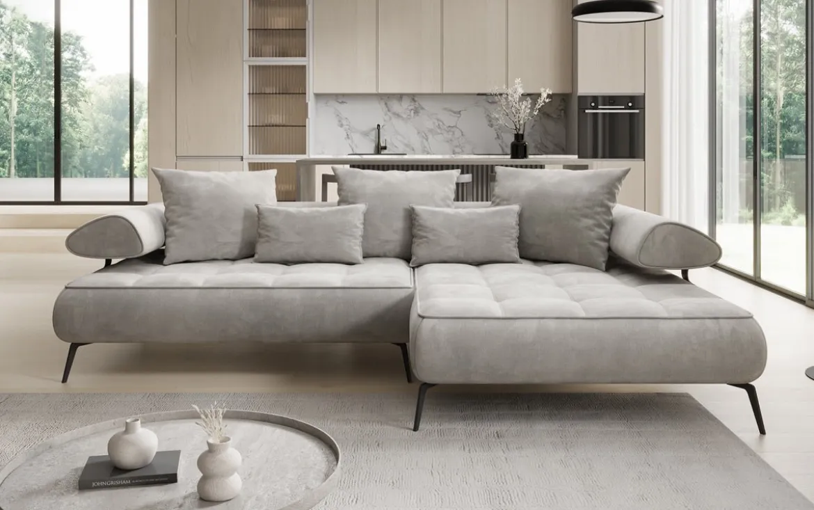 Designer Ecksofa Sydney II Samt mit elektrischer Schlaffunktion