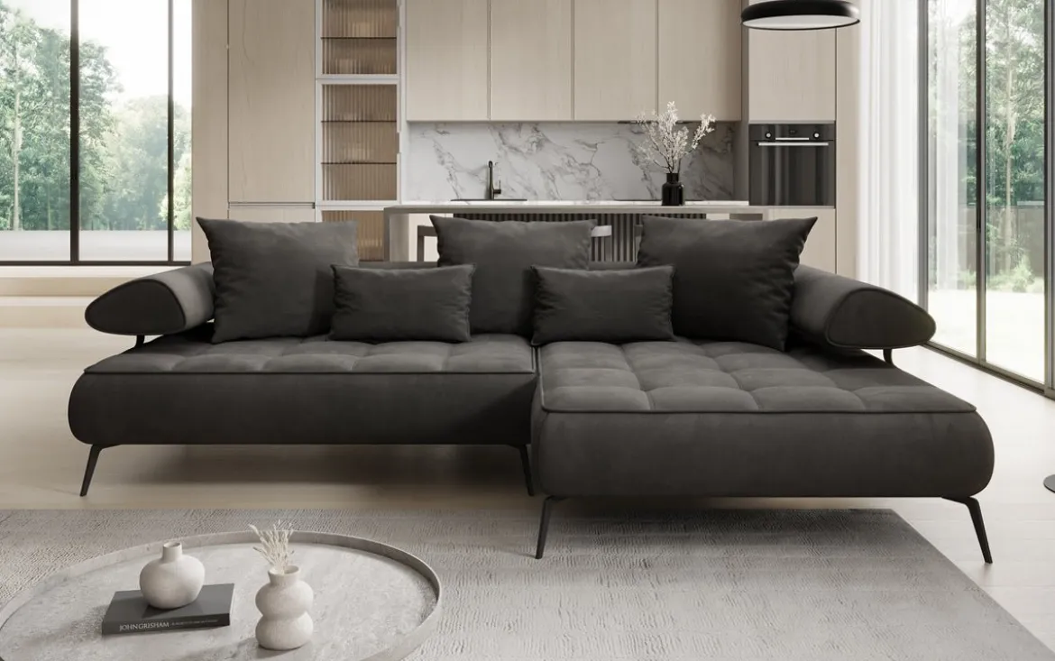 Designer Ecksofa Sydney II Samt mit elektrischer Schlaffunktion