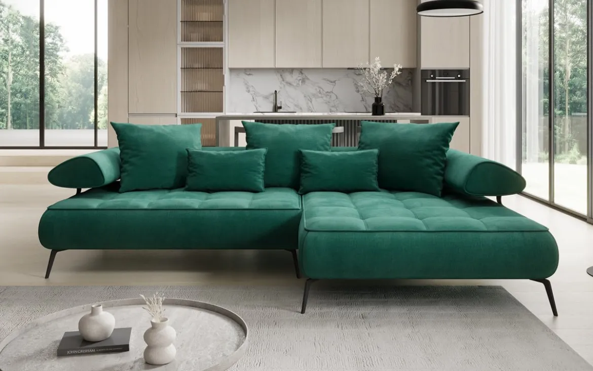 Designer Ecksofa Sydney II Samt mit elektrischer Schlaffunktion