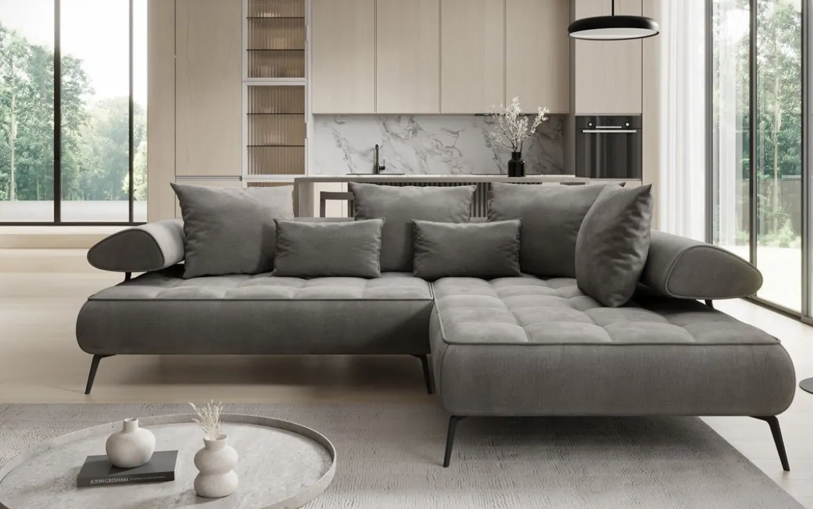 Designer Ecksofa Sydney Samt mit elektrischer Schlaffunktion
