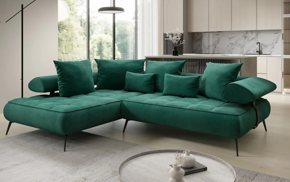 Designer Ecksofa Sydney Samt mit elektrischer Schlaffunktion