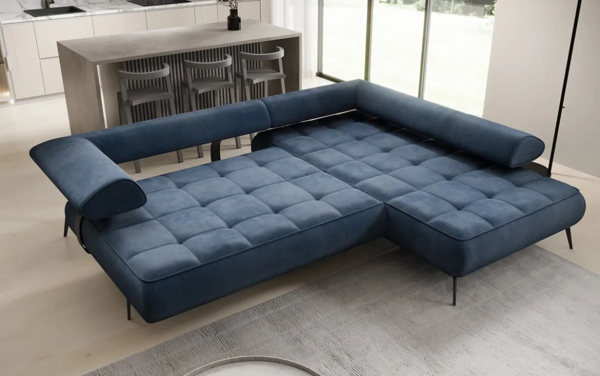 Designer Ecksofa Sydney Samt mit elektrischer Schlaffunktion